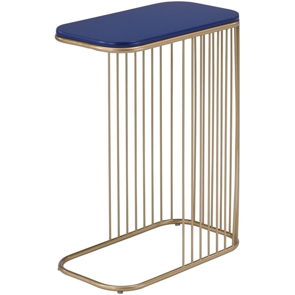 Acme Aviena Accent Table with Metal Frame and Wooden Top in Blue and Gold