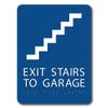 The Sign Studio - 6" x 9" - Blue/White - ADA - Exit Stairs to Garage with Pictorial Sign with Tactile & Braille view 1
