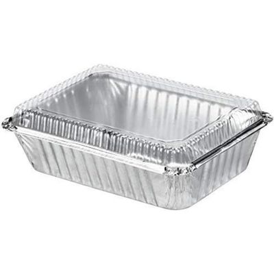 Nicole Fantini Aluminum Oblong Pans 2.25 Lb with Aluminum Board and Dome Lids | Heavy Duty Disposable Foil Baking Trays for Oven Freezer Meal Prep Catering Storage | Set of 50