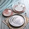 7/8" Grey Cake Pan, Marble Texture Ceramic Fruit Tasting Tray Transparent Glass Dustproof Preservation Cover Cake Bread Salad Dome (Color : Gray, Size : 18.618.611.6CM) view 4