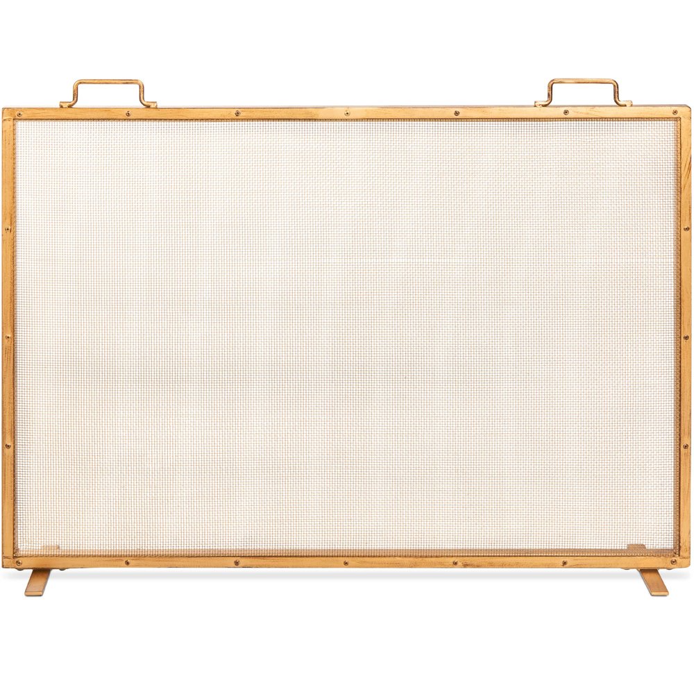 Best Choice Products 38x27in Single Panel Fireplace Screen Handcrafted Steel Mesh Spark Guard for Living Room, Bedroom Dcor w/Handles - Antique Gold