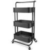 Homchwell 3 Tier Metal Utility Rolling Cart with Lockable Wheels, Multifunction Movable Storage Shelves Organizer Cart with Handle and Mesh Basket for Kitchen, Coffee Bar,Bathroom, Office view 1