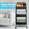 Homchwell 3 Tier Metal Utility Rolling Cart with Lockable Wheels, Multifunction Movable Storage Shelves Organizer Cart with Handle and Mesh Basket for Kitchen, Coffee Bar,Bathroom, Office view 2