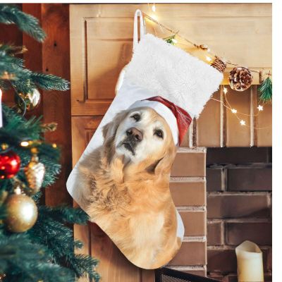 ALAZA Christmas Stockings Golden Retriever Dog As Santa Klaus Classic Personalized Large Stocking Decorations for Family Holiday Season Party Decor 1 Pack,17.7"