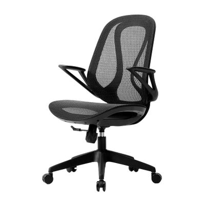 Mid Back Mesh Office Chair Ergonomic Swivel Computer Lumbar Support Chair with Flip Up Arms for Bedroom Study Room - Black