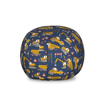 Ambesonne Cars Storage Toy Bag Chair, Construction Lorry Bulldozer Excavator Machinery Autos Traffic Signs, Stuffed Animal Organizer Washable Bag, Large Size, Blue Yellow