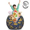 Ambesonne Cars Storage Toy Bag Chair, Construction Lorry Bulldozer Excavator Machinery Autos Traffic Signs, Stuffed Animal Organizer Washable Bag, Large Size, Blue Yellow view 3
