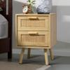 Finnhomy Nightstand, End Table, Side Table with 2 Hand Made Rattan Decorated Drawers, Wood Accent Table with Storage for Bedroom, Natural (Patented) view 1