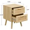 Finnhomy Nightstand, End Table, Side Table with 2 Hand Made Rattan Decorated Drawers, Wood Accent Table with Storage for Bedroom, Natural (Patented) view 2