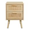 Finnhomy Nightstand, End Table, Side Table with 2 Hand Made Rattan Decorated Drawers, Wood Accent Table with Storage for Bedroom, Natural (Patented) view 3