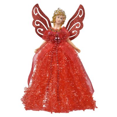 22Cm/8.66In Christmas Tree Topper Fairy Angel Pendant Fabric Ornament for Christmas Decorations (Red)