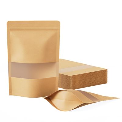 FireKylin 100 Pcs Resealable Bags, Matte Window, Paper, Brown,5.5 x 7.9 in