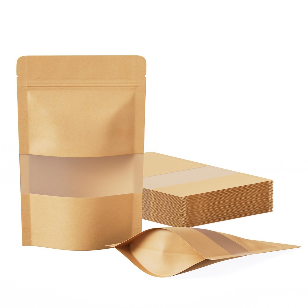 FireKylin 100 Pcs Resealable Bags, Paper Stand Up Pouches Bags with Matte Window for Small Businness, Zipper & Heat Sealable Treat Bags for Packaging (Inner Size 3.3" x 3.5"; Outer Size 3.9" x 5.9")