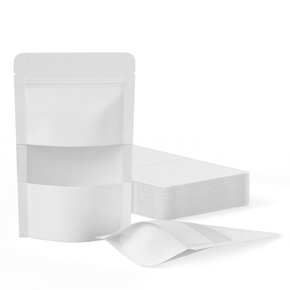 FireKylin 100 Pcs Resealable Bags, Paper Stand Up Pouches Bags with Matte Window for Small Businness, Zipper & Heat Sealable Treat Bags for Packaging(Inner Size 2.9" x 3"; Outer Size 3.5" x 5.5")