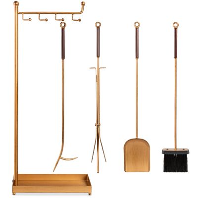 Best Choice Products 5-Piece Modern Contemporary Fireplace Tool Set for Indoor Fireplace Dcor, Outdoor Fire Pit w/Poker, Tongs, Dust Pan Shovel, Brush, Ergonomic Handles - Antique Gold