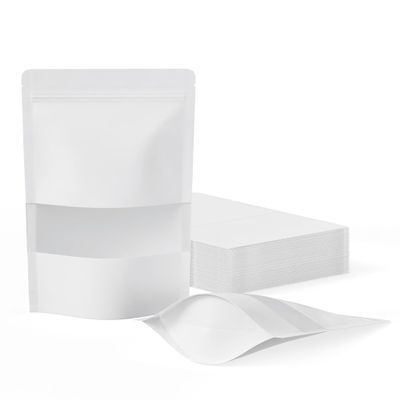 FireKylin 100 Pcs Resealable Bags,Inner Size 4.9" x 5" (Outer Size 5.5" x 7.9") Stand Up White Paper Bags with Matte Window, Zipper Food Storage Bags for Packaging Products, Reusable, Sealable