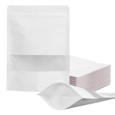 FireKylin 100 Pcs Resealable Bags,Inner Size 5.2" x 5.7" (Outer Size 5.9" x 8.6") Stand Up White Paper Bags with Matte Window, Zipper Food Storage Bags for Packaging Products, Reusable, Sealable