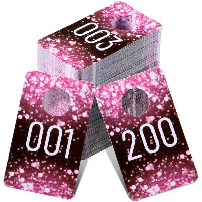 Jetec Live Plastic Number Tags, Consecutive Reusable Normal and Mirrored Image Number Tags for Live Coat Room Hanger Cards(Pink, 200 Pieces)