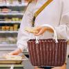 Cabilock Woven Storage Basket with Handles 13.77X9.44X5.51 Inch Lightweight Portable Grocery Shopping Basket and Bathroom Toiletries Organizer view 2