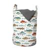 Ambesonne Fish Laundry Bag, Colorful Ocean Fish Cartoon Pufferfish Blowfish Exotic Japanese Cuisine Theme, Hamper Basket with Handles Drawstring Closure for Laundromats, 13" x 19", Aqua Brown view 1