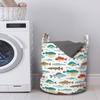 Ambesonne Fish Laundry Bag, Colorful Ocean Fish Cartoon Pufferfish Blowfish Exotic Japanese Cuisine Theme, Hamper Basket with Handles Drawstring Closure for Laundromats, 13" x 19", Aqua Brown view 2