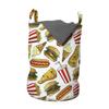 Ambesonne Food Laundry Bag, Fun Fast Food Cartoon Hot Dog Hamburger Pizza Slice Ice Cream Cone Soda Cup with Pipe, Hamper Basket with Handles Drawstring Closure for Laundromats, 13" x 19", Red Mustard view 1