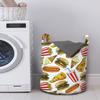 Ambesonne Food Laundry Bag, Fun Fast Food Cartoon Hot Dog Hamburger Pizza Slice Ice Cream Cone Soda Cup with Pipe, Hamper Basket with Handles Drawstring Closure for Laundromats, 13" x 19", Red Mustard view 2