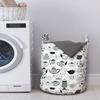 Ambesonne Tea Party Laundry Bag, Floral Patterned Cups with Different Designs Monochrome Timeless Kitchenware, Hamper Basket with Handles Drawstring Closure for Laundromats, 13" x 19", White Black view 2