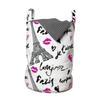 Ambesonne Paris Laundry Bag, Eiffel Tower Lipstick Kiss Heart Shape Words Love Touristic Architecture, Hamper Basket with Handles Drawstring Closure for Laundromats, 13" x 19", grey White view 1