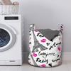 Ambesonne Paris Laundry Bag, Eiffel Tower Lipstick Kiss Heart Shape Words Love Touristic Architecture, Hamper Basket with Handles Drawstring Closure for Laundromats, 13" x 19", grey White view 2