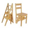 WYF-ZB Steps Folding Ladder and Chair Combination, Natural Solid Wood Safety Climb Step Stool Ladder Chairs Portable Stepladder Chairs for Home/Kitchen/Office/Library view 1