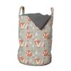Ambesonne Fox Laundry Bag, Woodland Animal with Birds and Fir Trees Winter Season Flora and Fauna, Hamper Basket with Handles Drawstring Closure for Laundromats, 13" x 19", Orange Grey view 1
