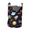 Ambesonne Space Laundry Bag, Cartoon Style Cosmos Themed Illustration Sun with Stars Planets and Space Rocket, Hamper Basket with Handles Drawstring Closure for Laundromats, 13" x 19", Black Burgundy view 1