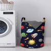 Ambesonne Space Laundry Bag, Cartoon Style Cosmos Themed Illustration Sun with Stars Planets and Space Rocket, Hamper Basket with Handles Drawstring Closure for Laundromats, 13" x 19", Black Burgundy view 2