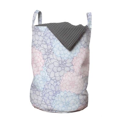 Ambesonne Dahlia Laundry Bag, Stripy Hand-Drawn Dahlia Pale Colored Blossoms in Pink Purple and Blue, Hamper Basket with Handles Drawstring Closure for Laundromats, 13" x 19", Blush