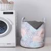 Ambesonne Dahlia Laundry Bag, Stripy Hand-Drawn Dahlia Pale Colored Blossoms in Pink Purple and Blue, Hamper Basket with Handles Drawstring Closure for Laundromats, 13" x 19", Blush view 2
