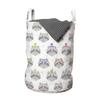 Ambesonne Cartoon Laundry Bag, Funny Raccoon Characters with Glasses Feathers Bowties Pompons, Hamper Basket with Handles Drawstring Closure for Laundromats, 13" x 19", Grey Lilac view 1