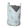 Ambesonne Deer Laundry Bag, Winter Forest Background with Reindeer Abstract Fir Tree Pattern Snowy Nature, Hamper Basket with Handles Drawstring Closure for Laundromats, 13" x 19", Rose Bluegrey view 1