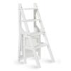 4 Steps Folding Ladder and Chair Combination, Wood Foldable Ladder Chair Fold Up Library Steps Ladder Chair Kitchen Office Use, White view 1