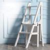 4 Steps Folding Ladder and Chair Combination, Wood Foldable Ladder Chair Fold Up Library Steps Ladder Chair Kitchen Office Use, White view 3