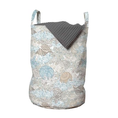Ambesonne Nautical Laundry Bag, Pastel Toned Sea Shell Starfish Mollusk Seahorse Coral Reef Motif Design, Hamper Basket with Handles Drawstring Closure for Laundromats, 13" x 19", Tan Turquoise