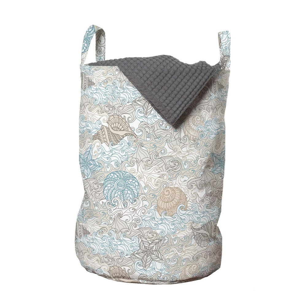 Ambesonne Nautical Laundry Bag, Pastel Toned Sea Shell Starfish Mollusk Seahorse Coral Reef Motif Design, Hamper Basket with Handles Drawstring Closure for Laundromats, 13" x 19", Tan Turquoise