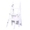 WYF-ZB White Folding Step Ladder Chair - Wooden Foldable 4 Steps Stool Heavy Duty Anti-Slip Stepladder| Bookshelf |Plant Stand |Dinner Chairs for Kitchen and Library view 1
