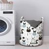 Ambesonne Scandinavian Laundry Bag, Viking Longboat Design Cartoon Style Character Illustration, Hamper Basket with Handles Drawstring Closure for Laundromats, 13" x 19", Black Pale Blue Grey view 2