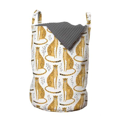 Ambesonne Leopard Laundry Bag, Cheetahs from the Cat Family Savannah Animal, Hamper Basket with Handles Drawstring Closure for Laundromats, 13" x 19", White Orange