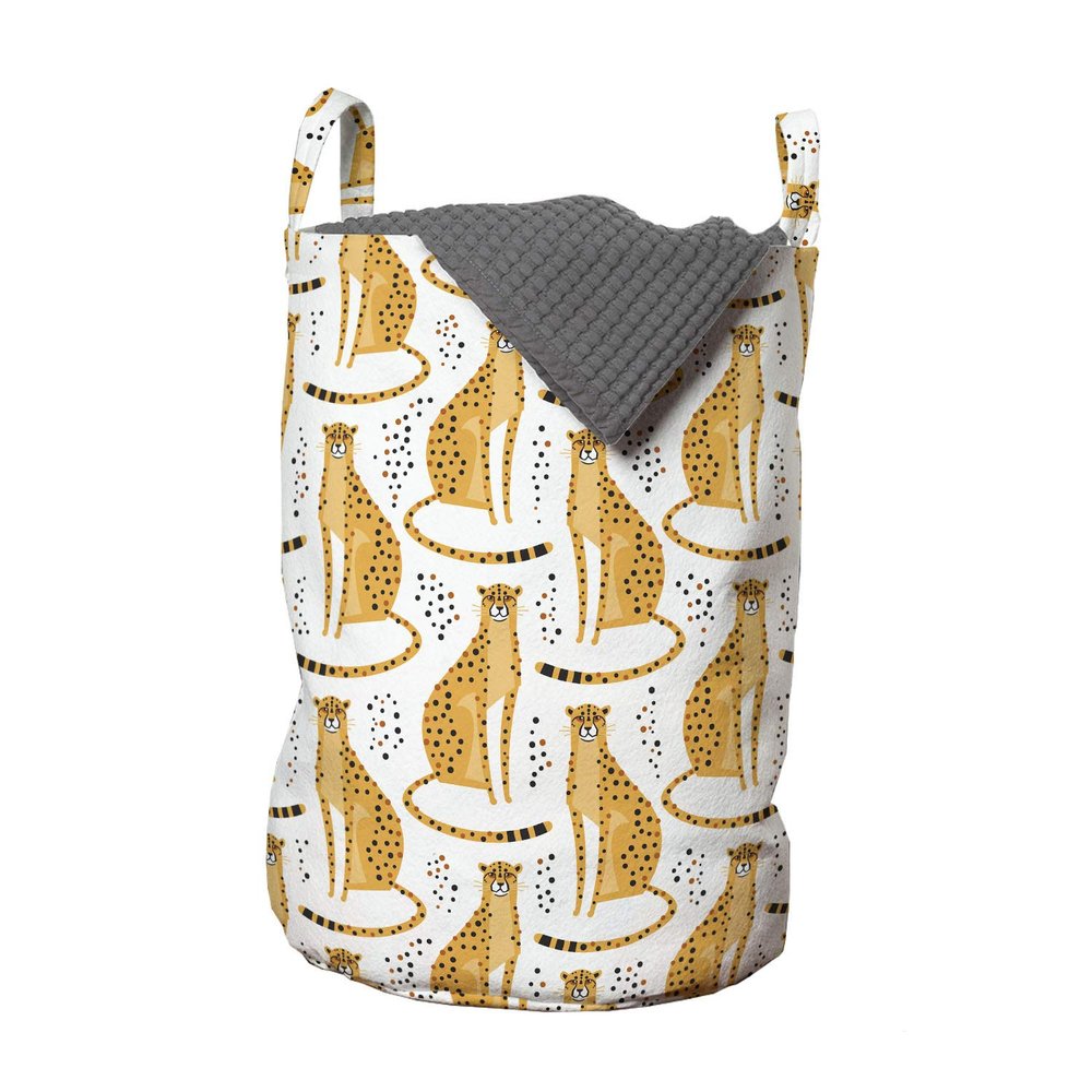 Ambesonne Leopard Laundry Bag, Cheetahs from the Cat Family Savannah Animal, Hamper Basket with Handles Drawstring Closure for Laundromats, 13" x 19", White Orange