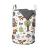 Ambesonne Forest Laundry Bag, Doodle Woodland Creatures as Honey Bear Rabbit Fox and Raccoon in Nature Habitat, Hamper Basket with Handles Drawstring Closure for Laundromats, 13" x 19", Brown Green view 1