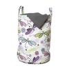 Ambesonne Dragonfly Laundry Bag, Abstract Bugs Hippie Style Sketchy Flowers Art, Hamper Basket with Handles Drawstring Closure for Laundromats, 13" x 19", Blue Purple view 1