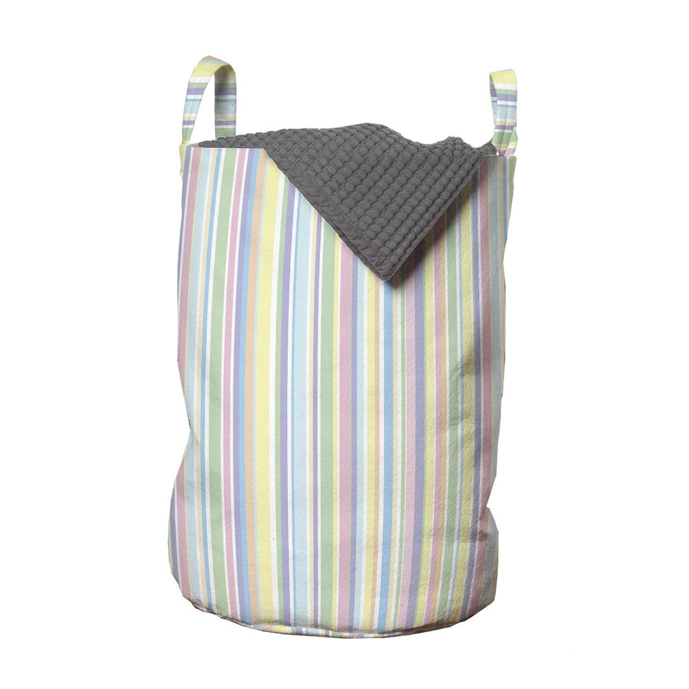 Ambesonne Pastel Laundry Bag, Vertically Striped Pattern Different Colored Straight Lines Classical Old Fashioned, Hamper Basket with Handles Drawstring Closure for Laundromats, 13" x 19", Yellow