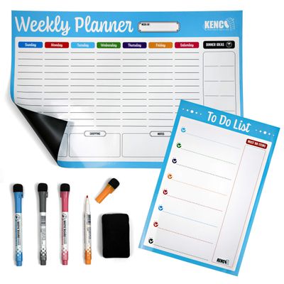 Kenco Fridge Calendar, Magnetic Dry Erase Whiteboard Planners for Refrigerators - Board Made in The USA (Weekly Planner + to Do List and Markers)